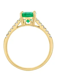 Natural Emerald and Diamond Ring in 14K Yellow Gold