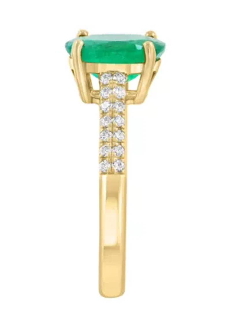 Natural Emerald and Diamond Ring in 14K Yellow Gold
