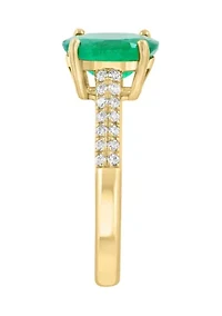 Natural Emerald and Diamond Ring in 14K Yellow Gold