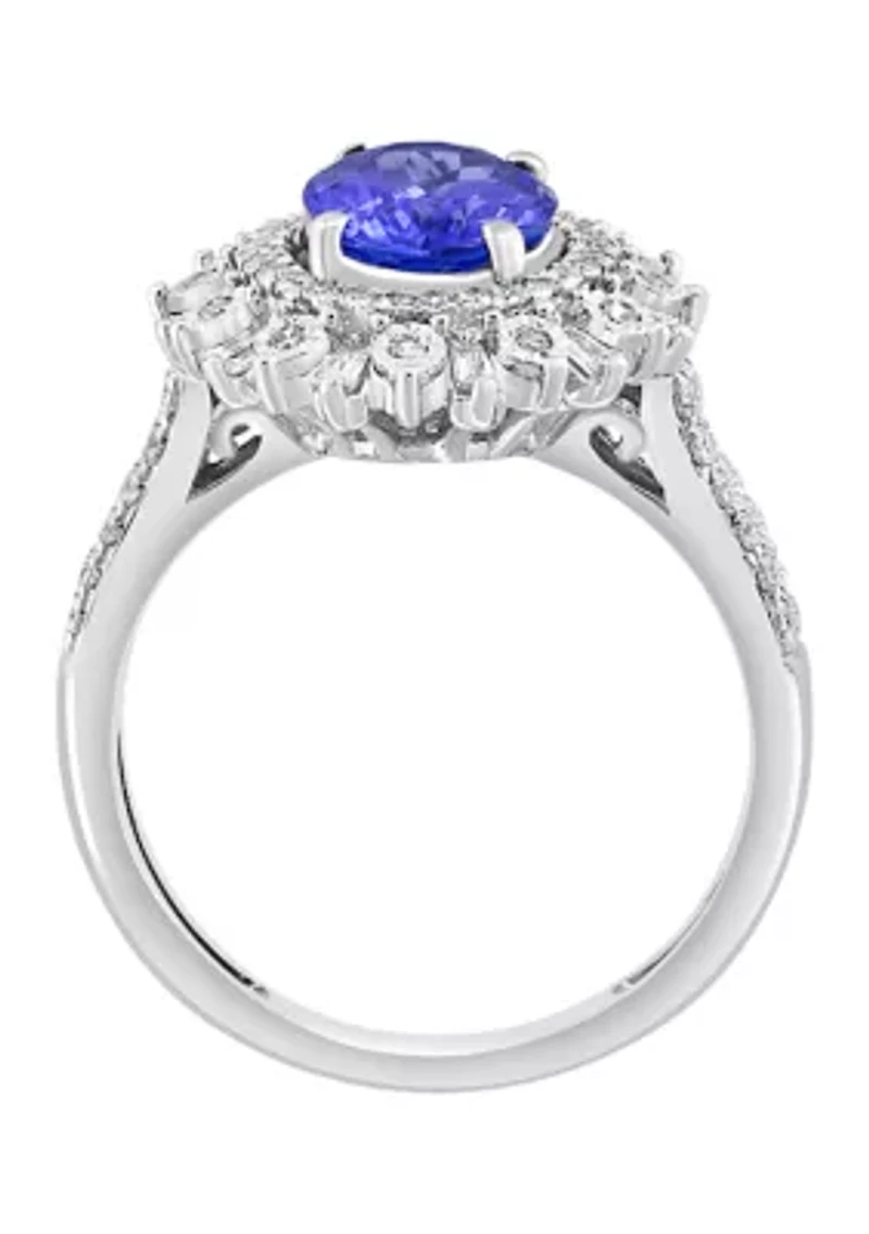 Miracle Set Diamond and Tanzanite Ring in 14K White Gold