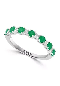 Diamond and Emerald Ring in Sterling Silver