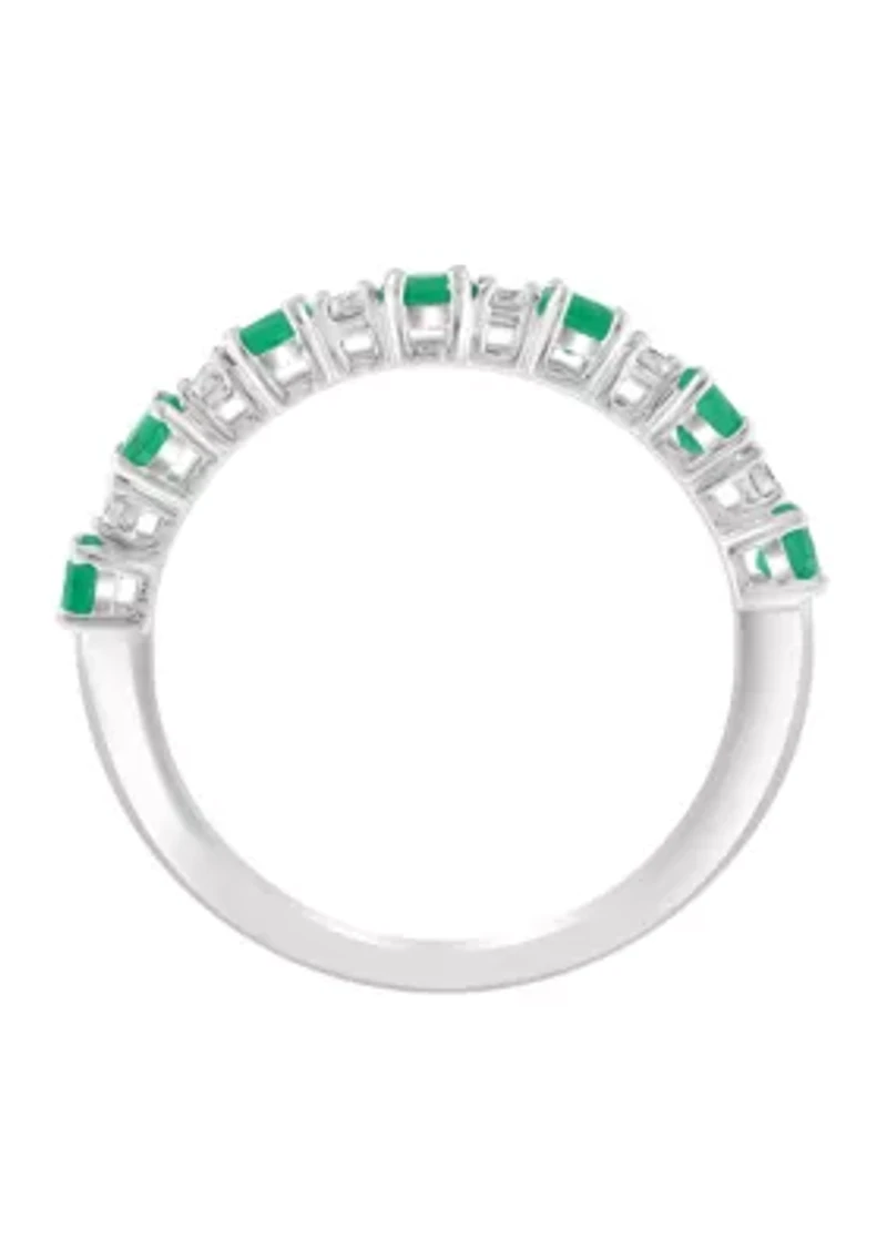 Diamond and Emerald Ring in Sterling Silver