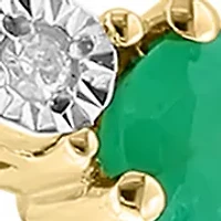 Diamond and Emerald RIng in 14K Gold Over Silver
