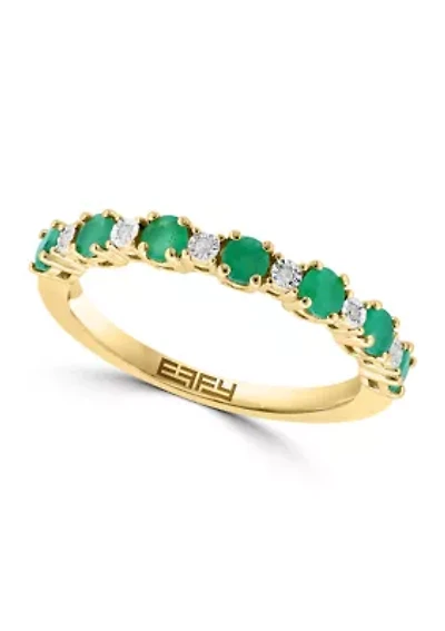 Diamond and Emerald RIng in 14K Gold Over Silver
