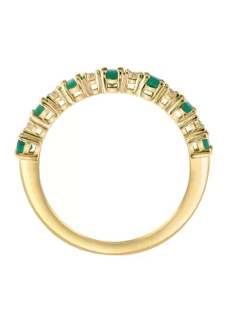 Diamond and Emerald RIng in 14K Gold Over Silver