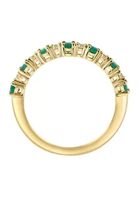 Diamond and Emerald RIng in 14K Gold Over Silver