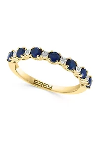 Diamond and Sapphire Ring in 14K Gold Over Silver