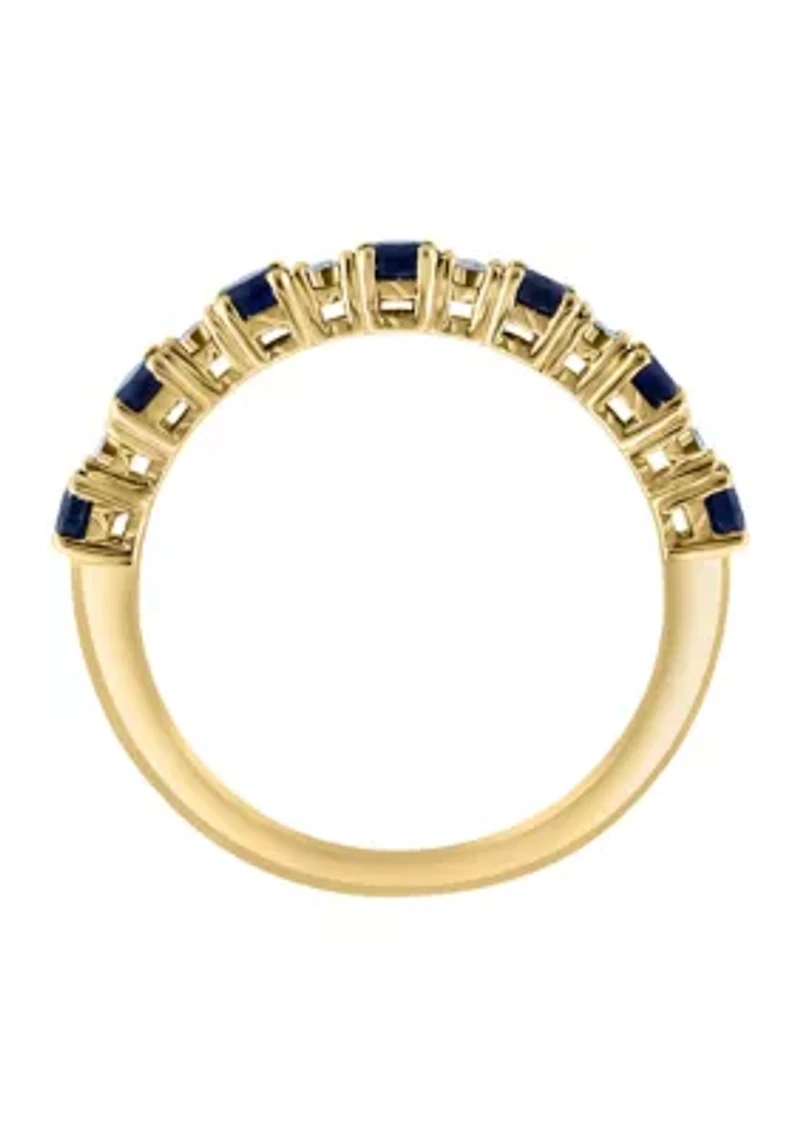Diamond and Sapphire Ring in 14K Gold Over Silver