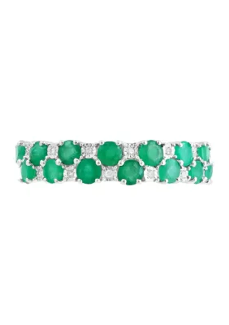 Diamond and Natural Emerald Ring in Sterling Silver