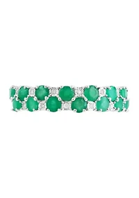 Diamond and Natural Emerald Ring in Sterling Silver