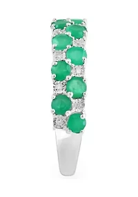 Diamond and Natural Emerald Ring in Sterling Silver