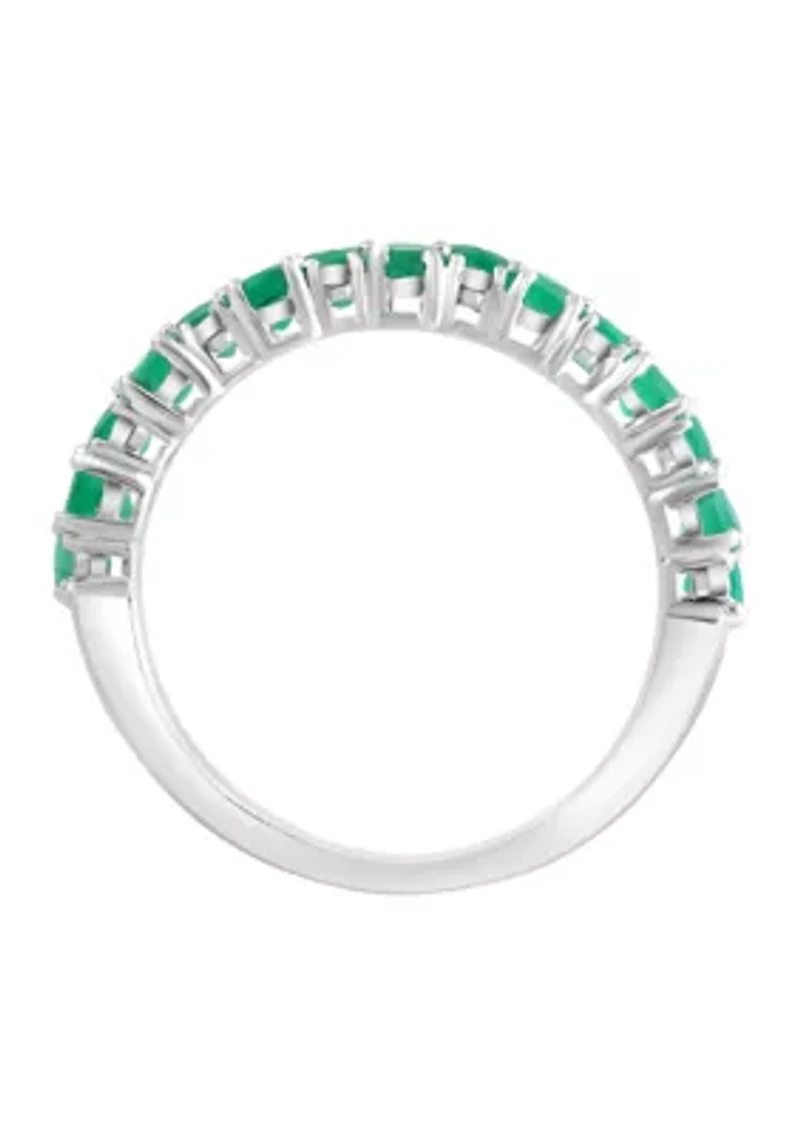 Diamond and Natural Emerald Ring in Sterling Silver