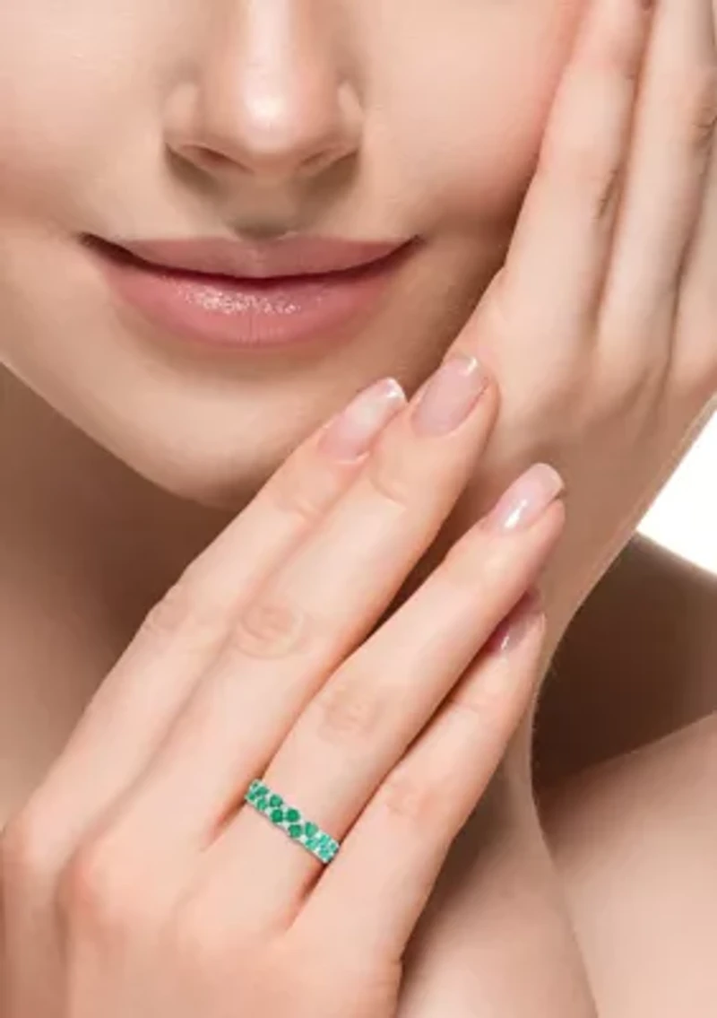 Diamond and Natural Emerald Ring in Sterling Silver
