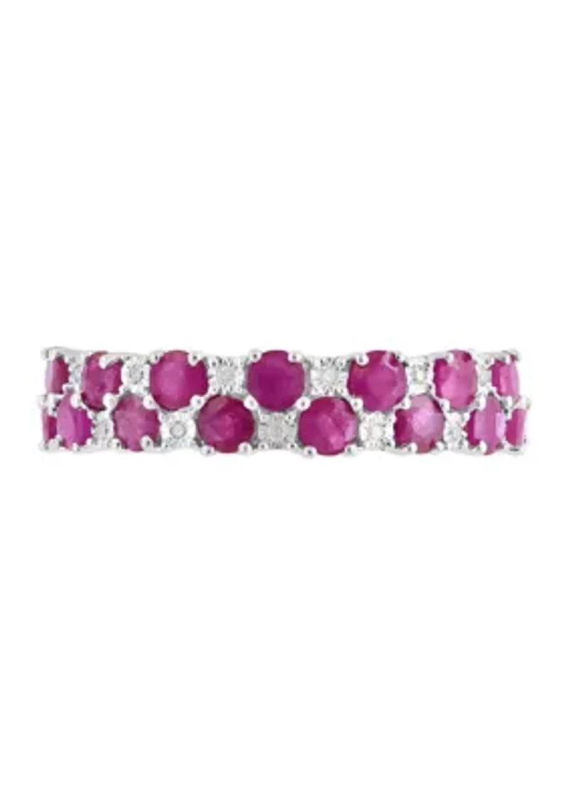Diamond and Natural Ruby Ring in Sterling Silver