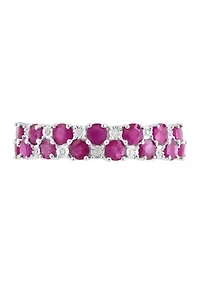 Diamond and Natural Ruby Ring in Sterling Silver