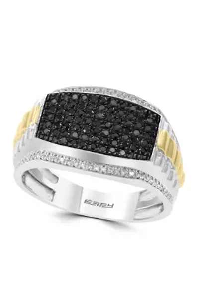 Men's 1/2 ct. t.w. Diamond and Black Diamond Ring in Sterling Silver and 14k Yellow Gold