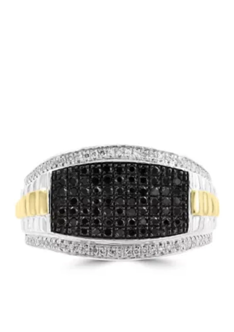 Men's 1/2 ct. t.w. Diamond and Black Diamond Ring in Sterling Silver and 14k Yellow Gold