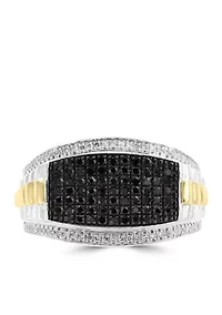 Men's 1/2 ct. t.w. Diamond and Black Diamond Ring in Sterling Silver and 14k Yellow Gold