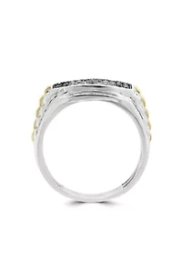 Men's 1/2 ct. t.w. Diamond and Black Diamond Ring in Sterling Silver and 14k Yellow Gold