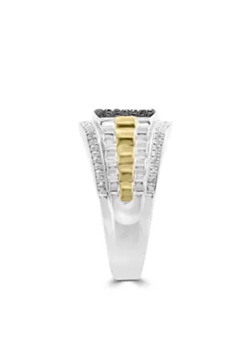Men's 1/2 ct. t.w. Diamond and Black Diamond Ring in Sterling Silver and 14k Yellow Gold