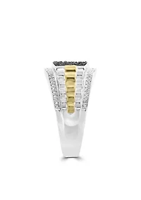 Men's 1/2 ct. t.w. Diamond and Black Diamond Ring in Sterling Silver and 14k Yellow Gold