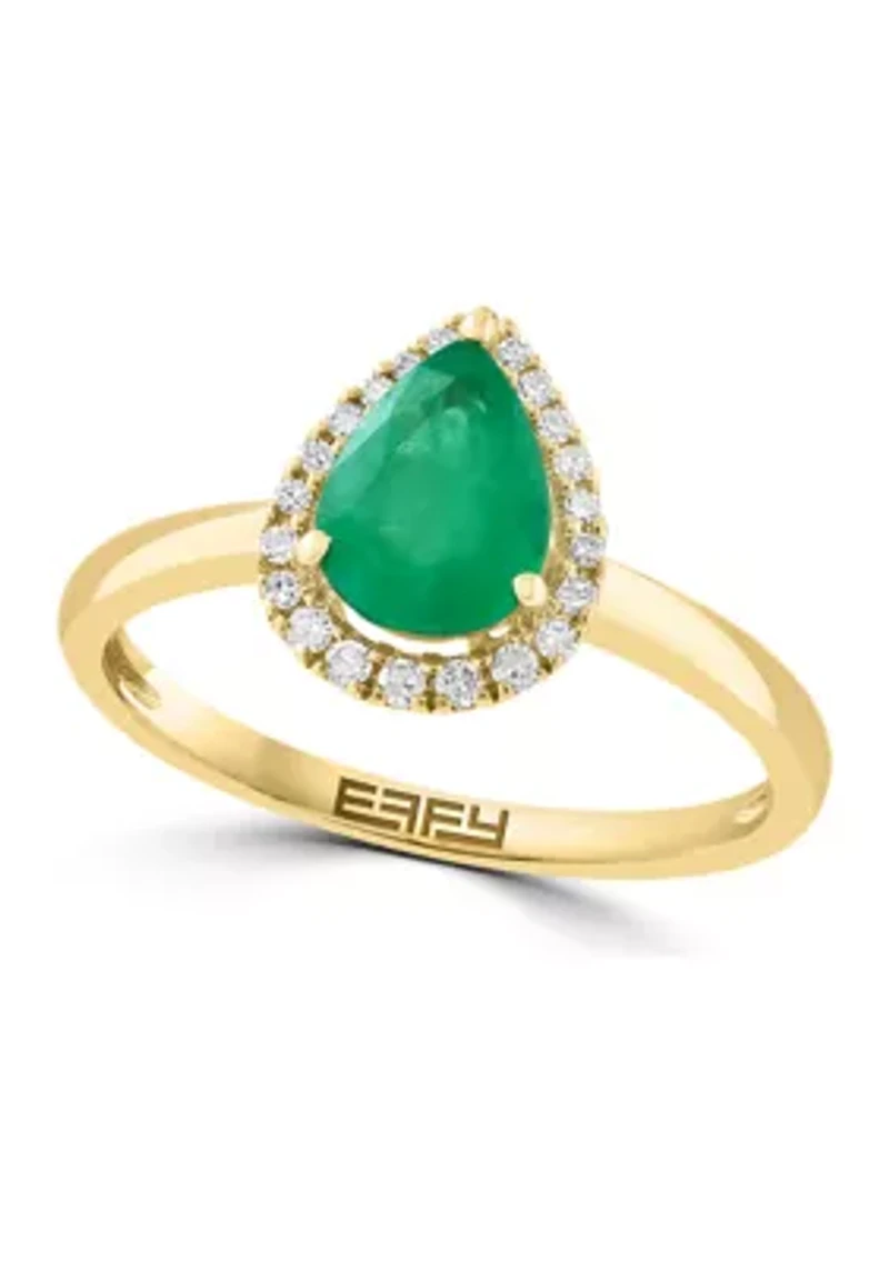 14K Yellow Gold Diamond and Natural Emerald Ring