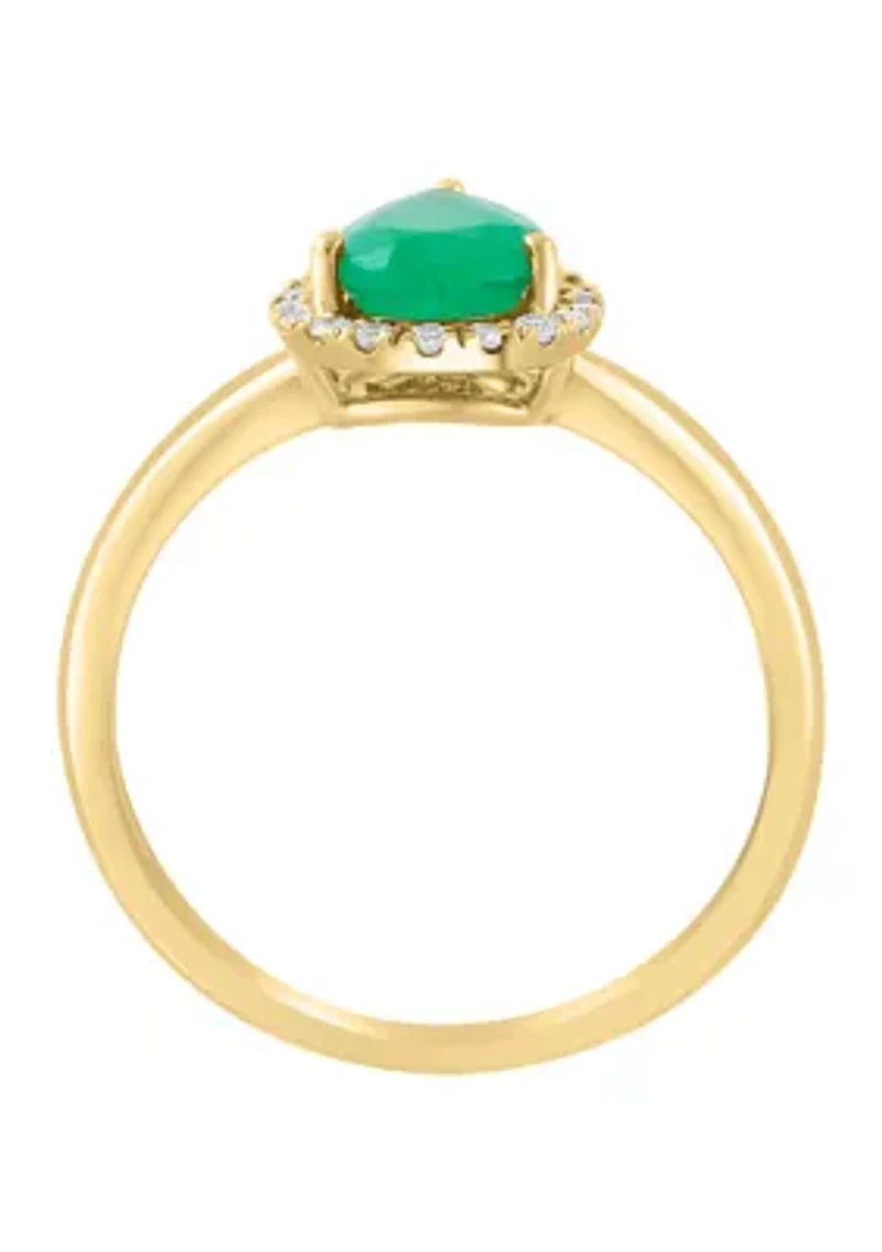 14K Yellow Gold Diamond and Natural Emerald Ring