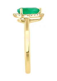 14K Yellow Gold Diamond and Natural Emerald Ring