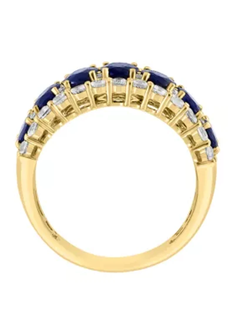 Diamond, Sapphire and White Sapphire Ring in 14K Yellow Gold