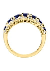 Diamond, Sapphire and White Sapphire Ring in 14K Yellow Gold