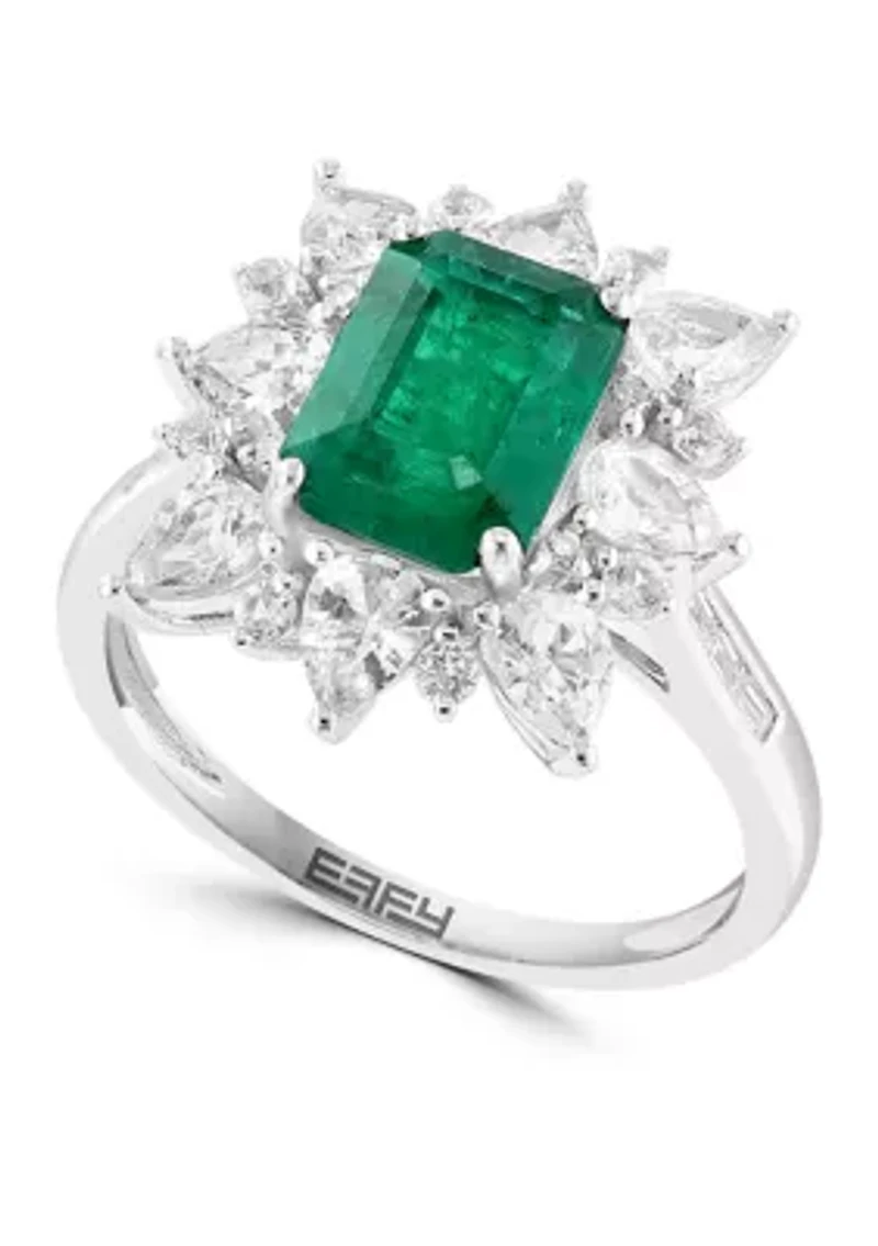 1/10 ct. t.w. Diamond, Natural Emerald, White Sapphire Ring in 14k White Gold 