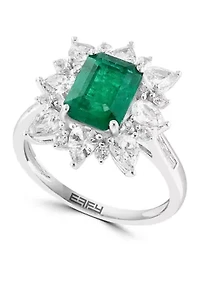 1/10 ct. t.w. Diamond, Natural Emerald, White Sapphire Ring in 14k White Gold 