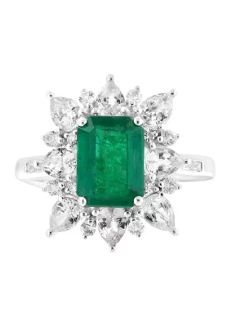 1/10 ct. t.w. Diamond, Natural Emerald, White Sapphire Ring in 14k White Gold 