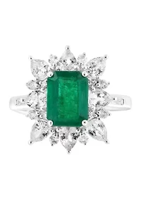 1/10 ct. t.w. Diamond, Natural Emerald, White Sapphire Ring in 14k White Gold 