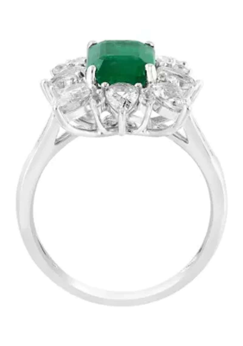 1/10 ct. t.w. Diamond, Natural Emerald, White Sapphire Ring in 14k White Gold 