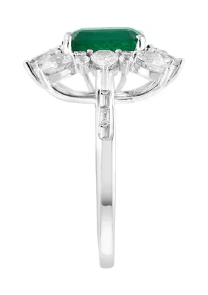 1/10 ct. t.w. Diamond, Natural Emerald, White Sapphire Ring in 14k White Gold 