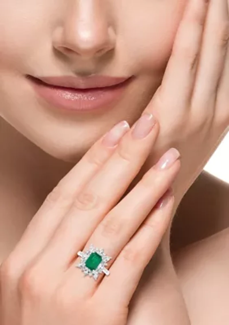 1/10 ct. t.w. Diamond, Natural Emerald, White Sapphire Ring in 14k White Gold 