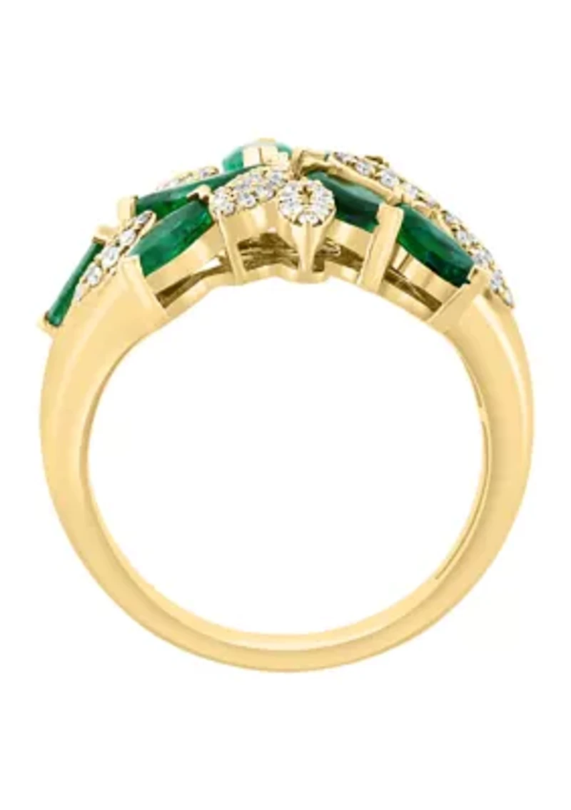 Diamond and Natural Emerald Ring in 14K Yellow Gold