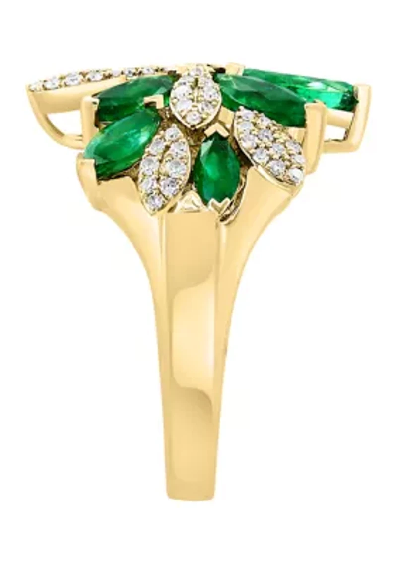 Diamond and Natural Emerald Ring in 14K Yellow Gold