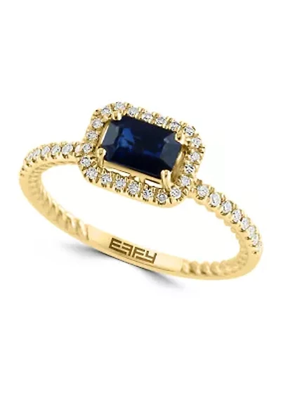 1/4 ct. t.w. Diamond and 5/8 ct. t.w. Sapphire Ring in 14K Yellow Gold
