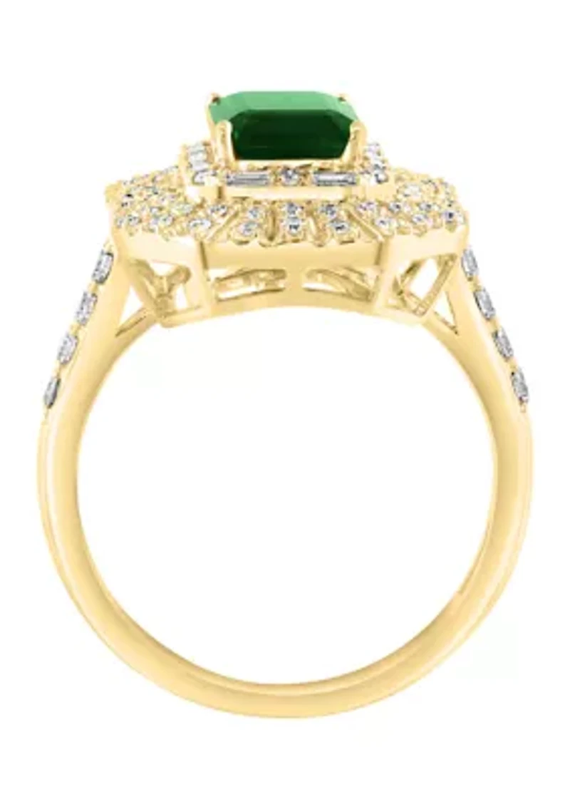 14K Yellow Gold Diamond & Emerald Ring