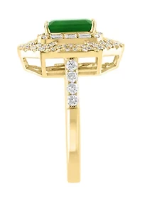 14K Yellow Gold Diamond & Emerald Ring