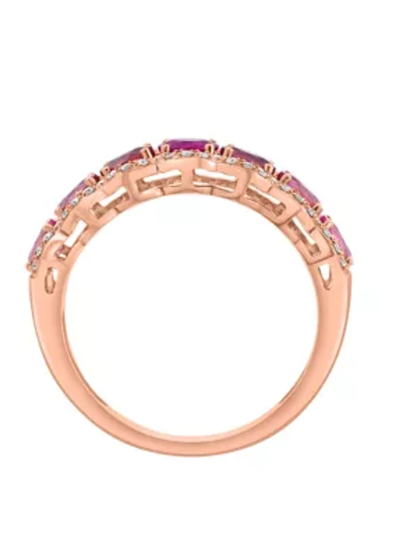 1/6 ct. t.w. Diamond, Ruby, Pink Tourmaline Ring in 14K Rose Gold
