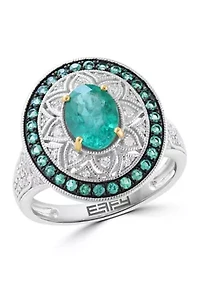 Sterling Silver Diamond and Natural Emerald Ring