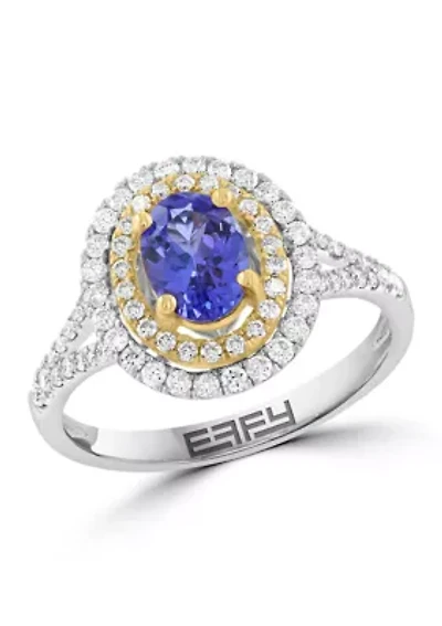 Diamond and Tanzanite Ring in 14K White and Yellow Gold