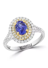 Diamond and Tanzanite Ring in 14K White and Yellow Gold
