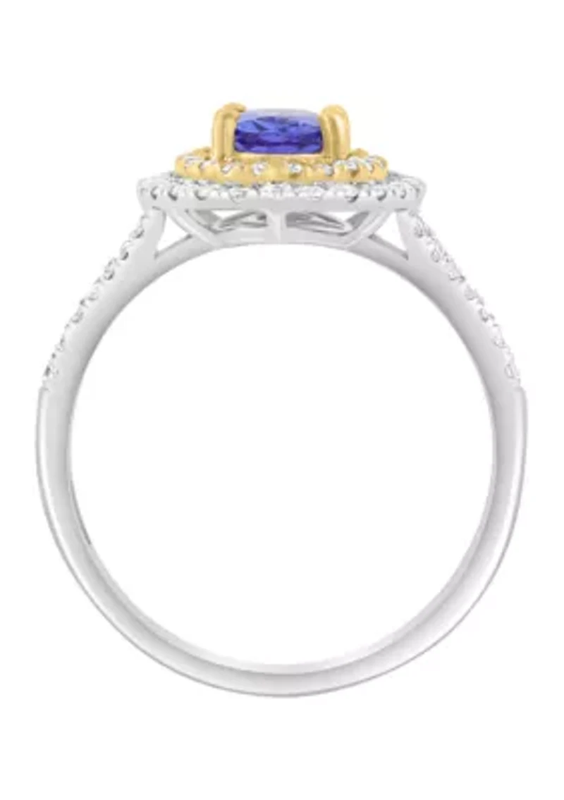 Diamond and Tanzanite Ring in 14K White and Yellow Gold