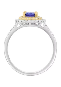 Diamond and Tanzanite Ring in 14K White and Yellow Gold