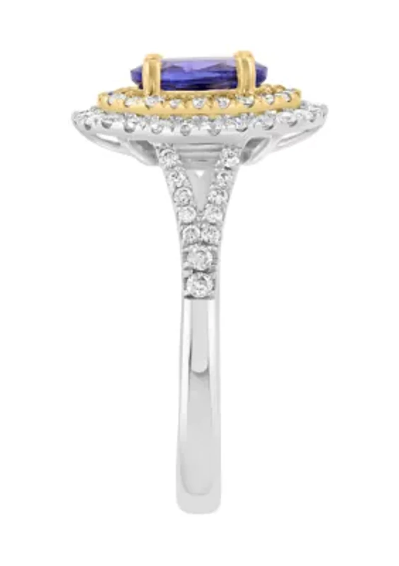 Diamond and Tanzanite Ring in 14K White and Yellow Gold