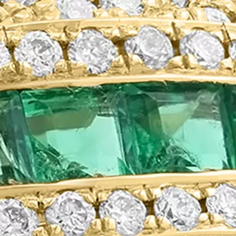 14K Yellow Gold Diamond and Natural Emerald Ring